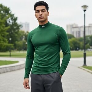 Under Armour Men's Medium Cold Gear Mock Neck Green Long Sleeve Compression